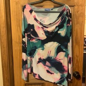 EUC Vera Wang Asymmetric watercolor cowl neck top XL